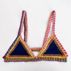 Kiini Tasmin Bikini Top Navy Blue Multi Color Crochet Triangle Boho Mens L